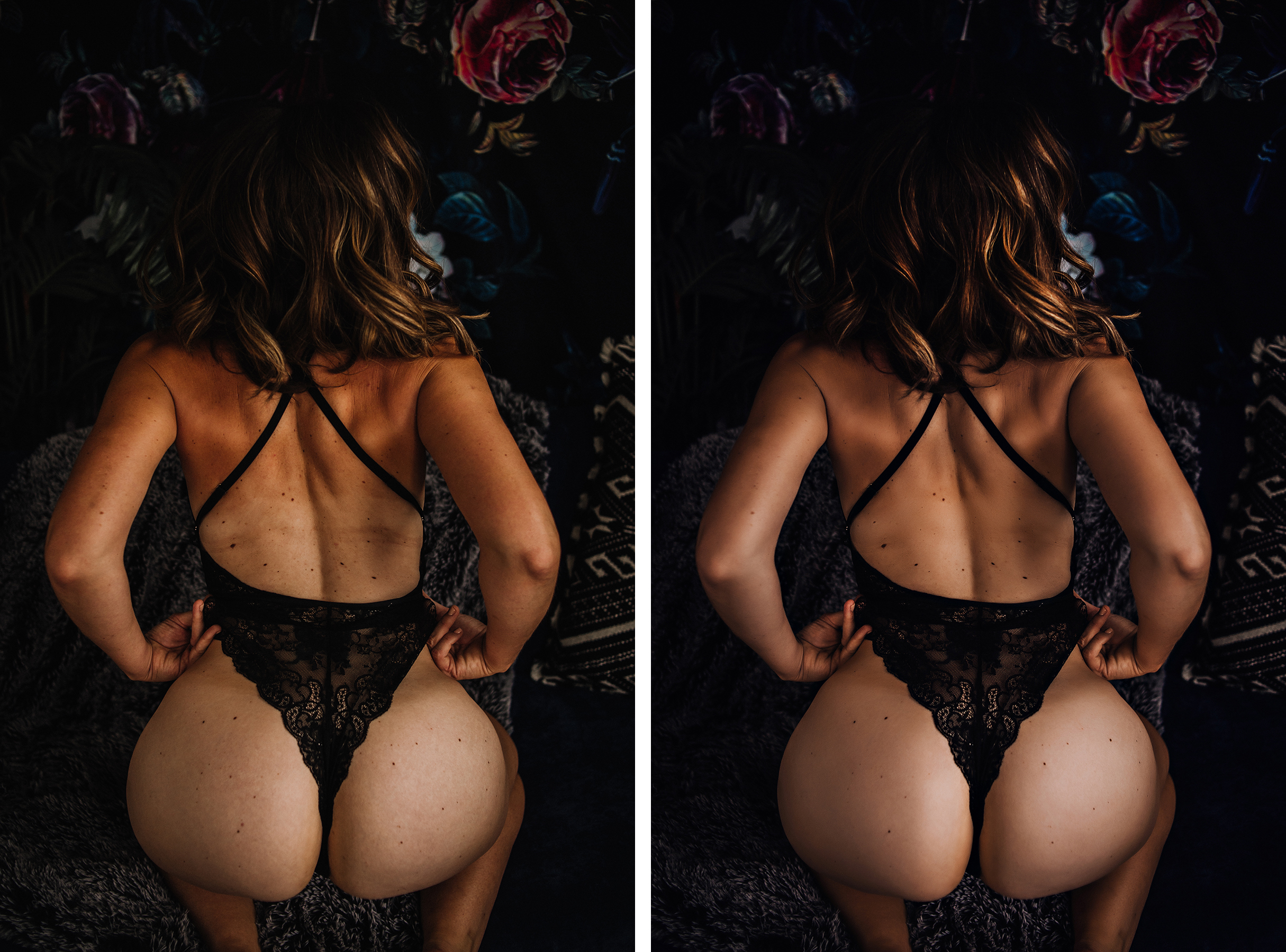 Before and after image of tan line edit.